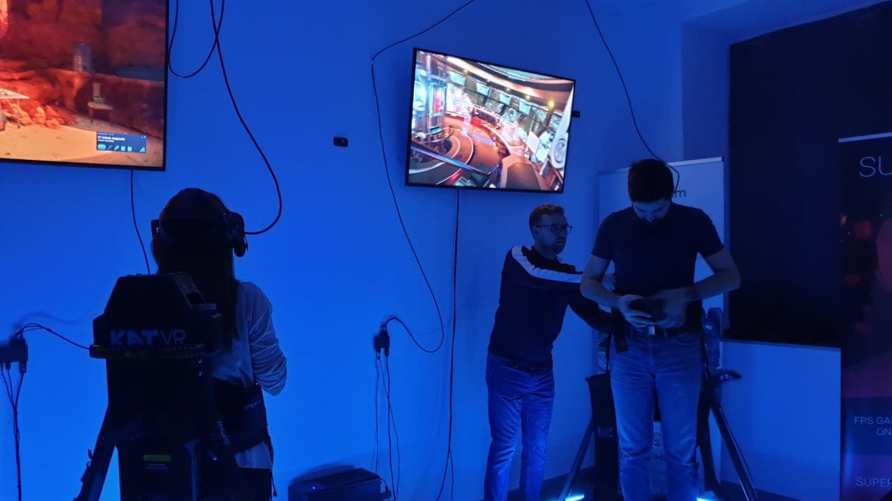 The EduVRLab staff in a VR games salon - treadmill